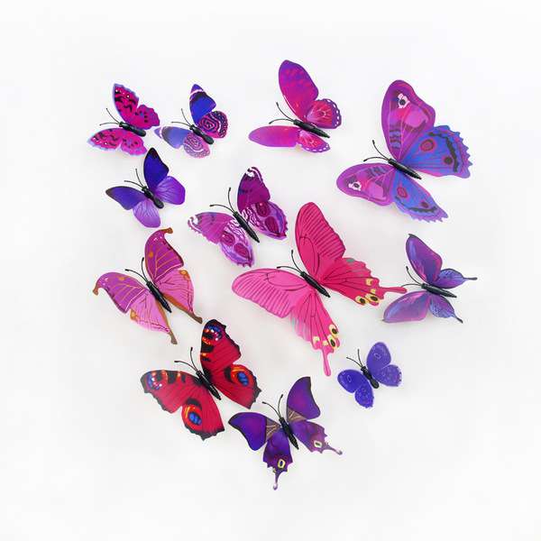 Plastic colored butterfly magnet 12p