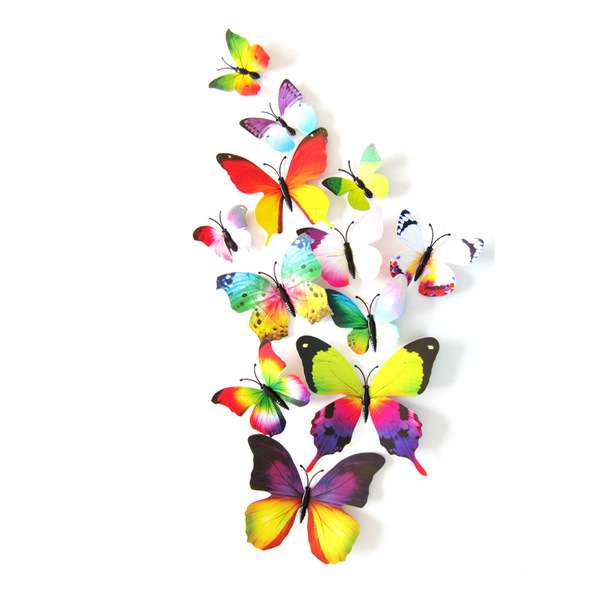 Plastic colored butterfly magnet 12p