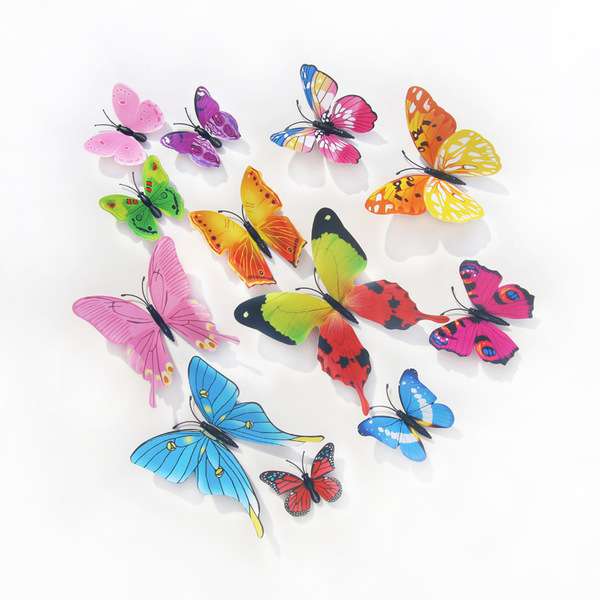 Plastic colored butterfly magnet 12p
