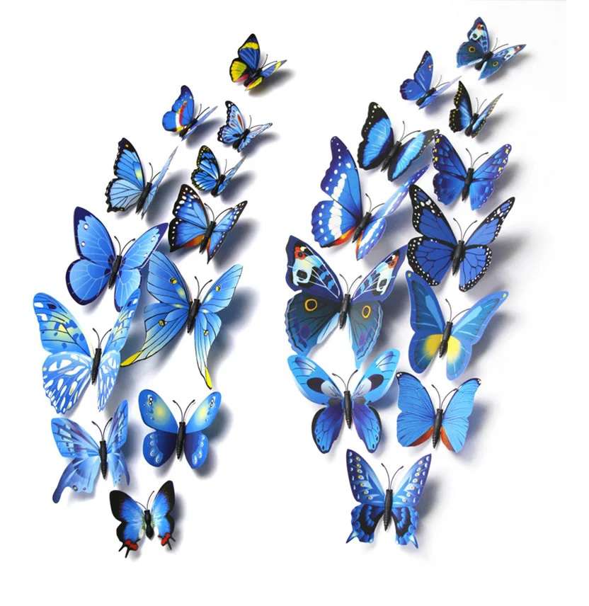 Plastic colored butterfly magnet 12p