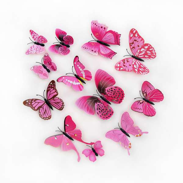 Plastic colored butterfly magnet 12p