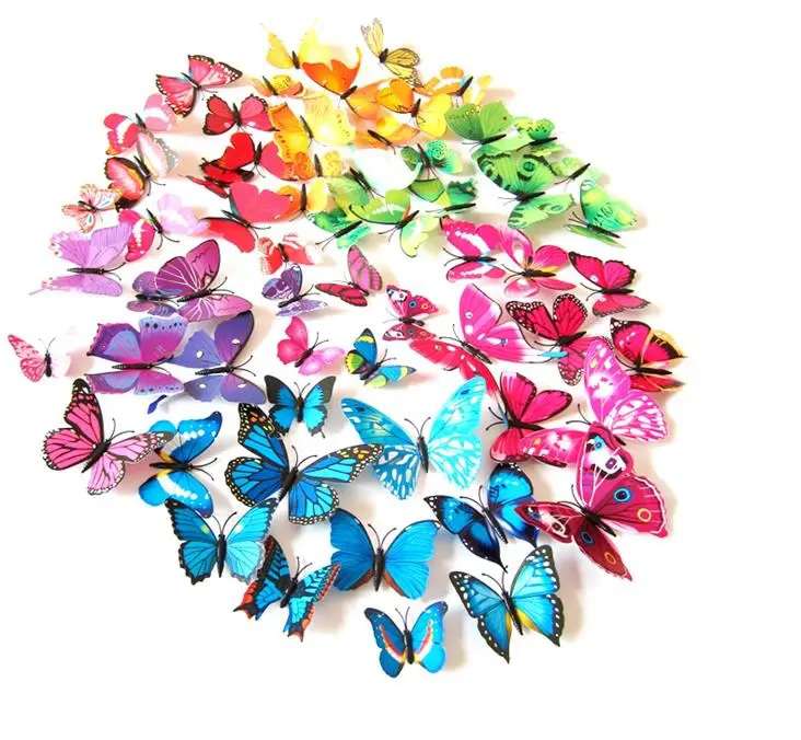 Plastic colored butterfly magnet 12p